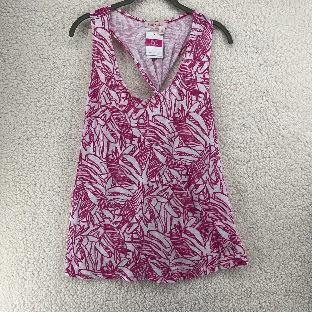 Fresh Produce Tank Top Women's Size XL Twist‎ Racerback Pink Palm Cotton NWT